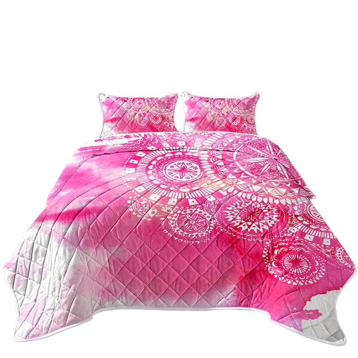Coverlet with Pink Fog and White Mandalas