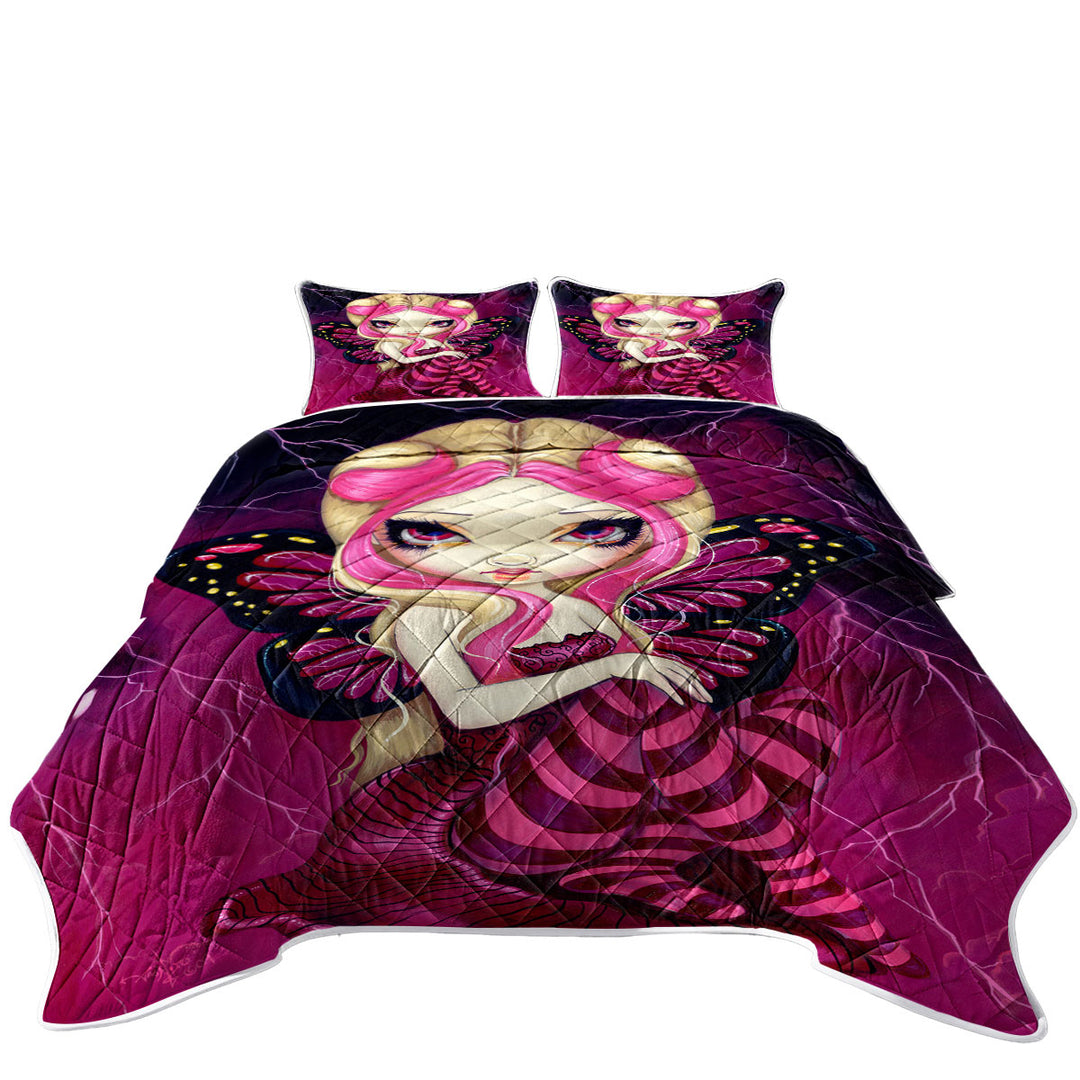 Coverlet with Pink Lightning Storm Clouds Blond Fairy