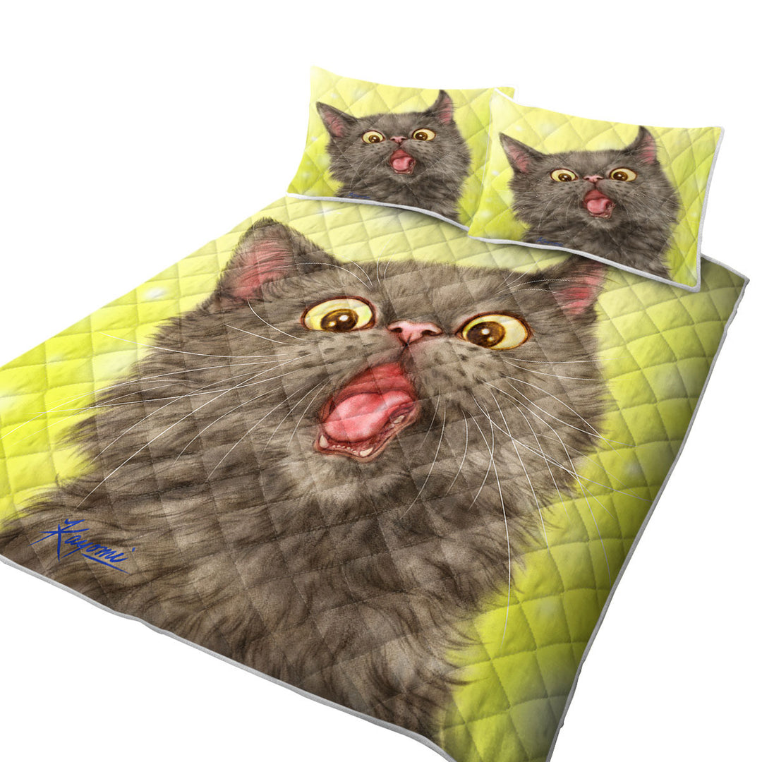 Coverlet with Playful Black Grey Cat over Yellow