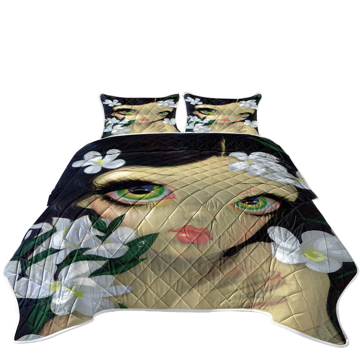 Coverlet with Poisonous Beauties White Oleander Girl and Flowers