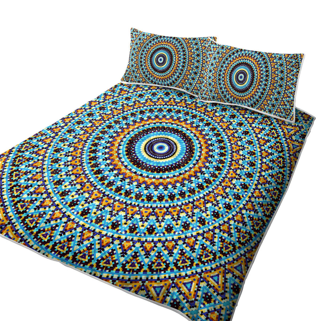Coverlet with Powerful Blue Black Orange Mandala