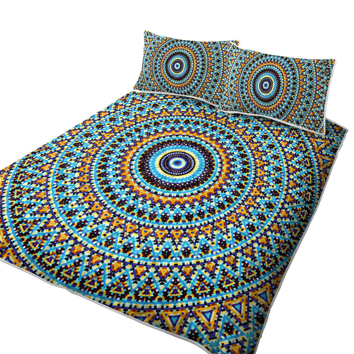 Coverlet with Powerful Blue Black Orange Mandala
