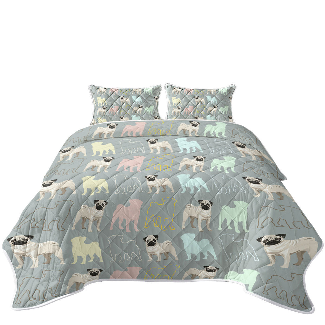 Coverlet with Pug and Pugs Multi Colored Silhouettes