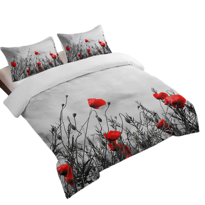 Coverlet with Red Poppies over Black and White