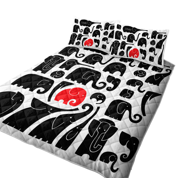 Coverlet with Red Spot in Black Elephants