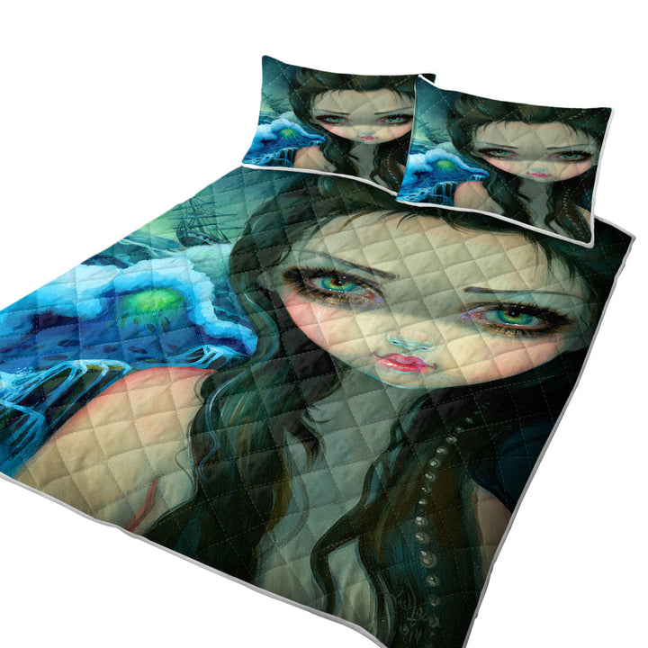Coverlet with Shipwreck Siren Mythical Beautiful Girl and Ship