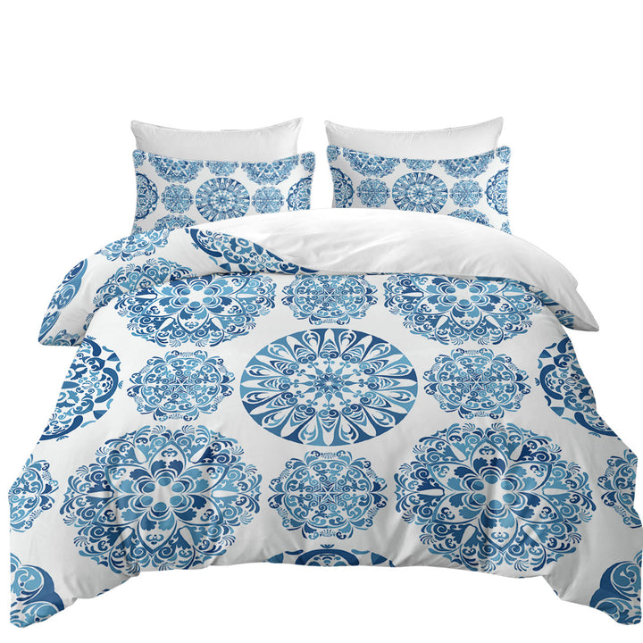 Coverlet with Stunning Blue Turquoise Moroccan Mandalas