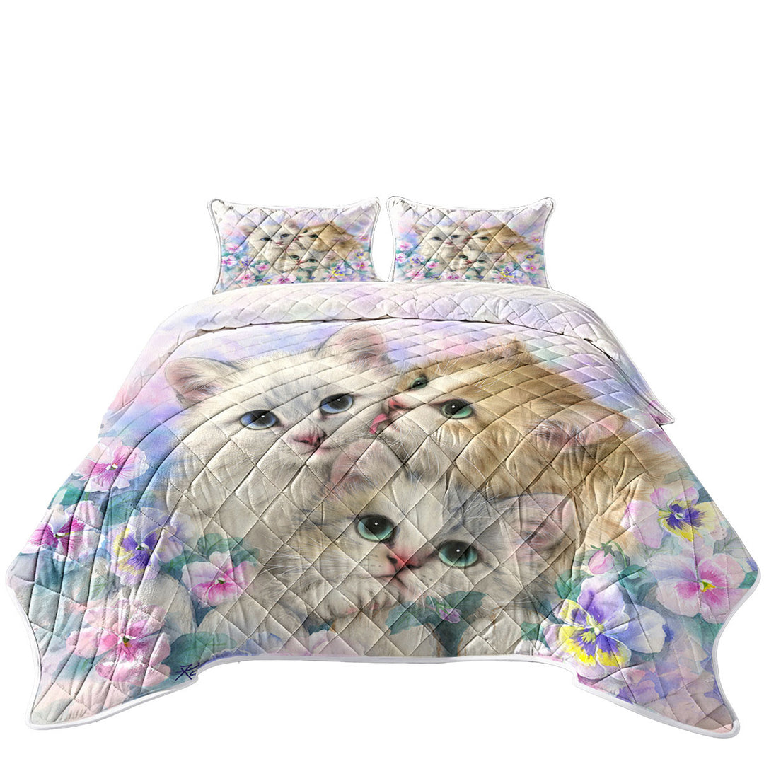 Coverlet with Three Adorable Kittens Daydreamers Cat Art