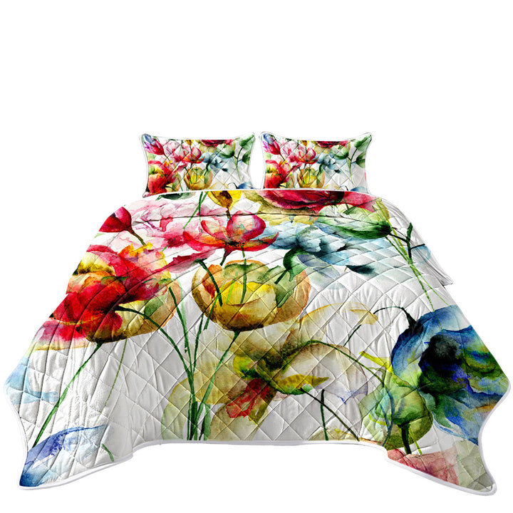 Coverlet with Watercolor Painting of Colorful Flowers