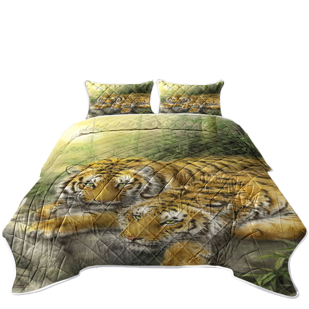 Coverlet with Wild Animals Art Tigers Forest Morning