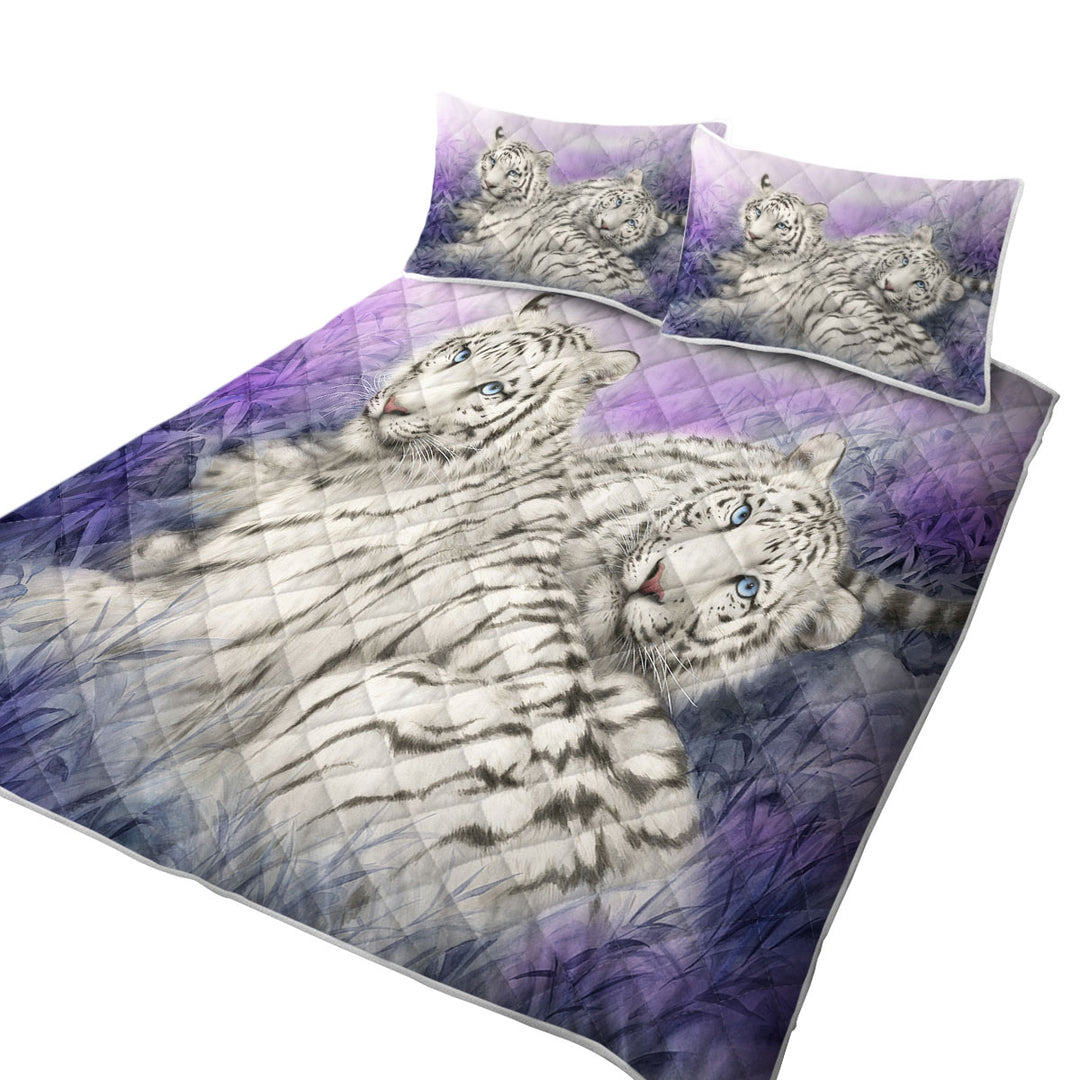 Coverlet with Wildlife Animal Art White Tiger Couple