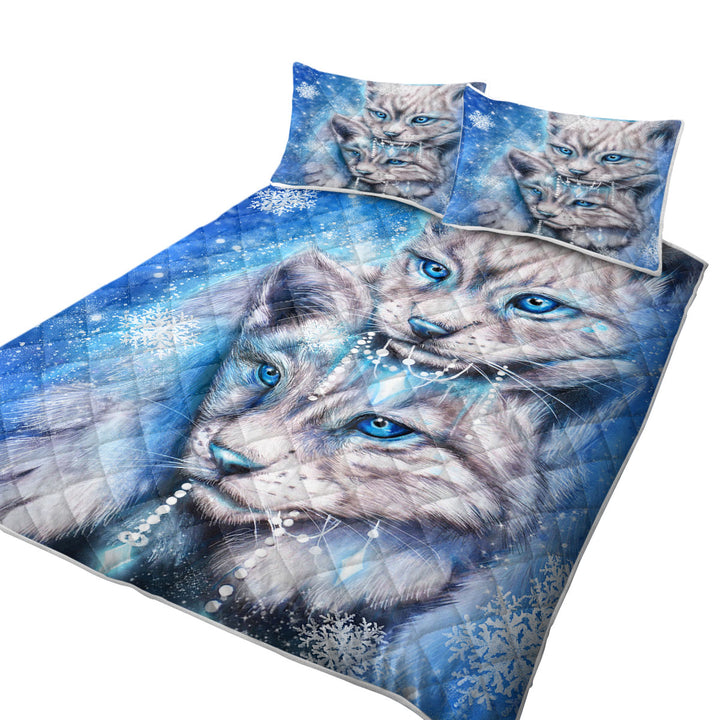 Coverlet with Wildlife Art Blue Winter Lynx Wild Cat