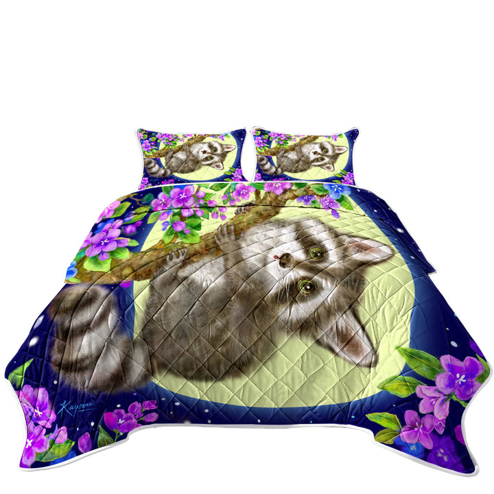 Coverlet with Wildlife Cute Animal Art Moonlight Raccoon