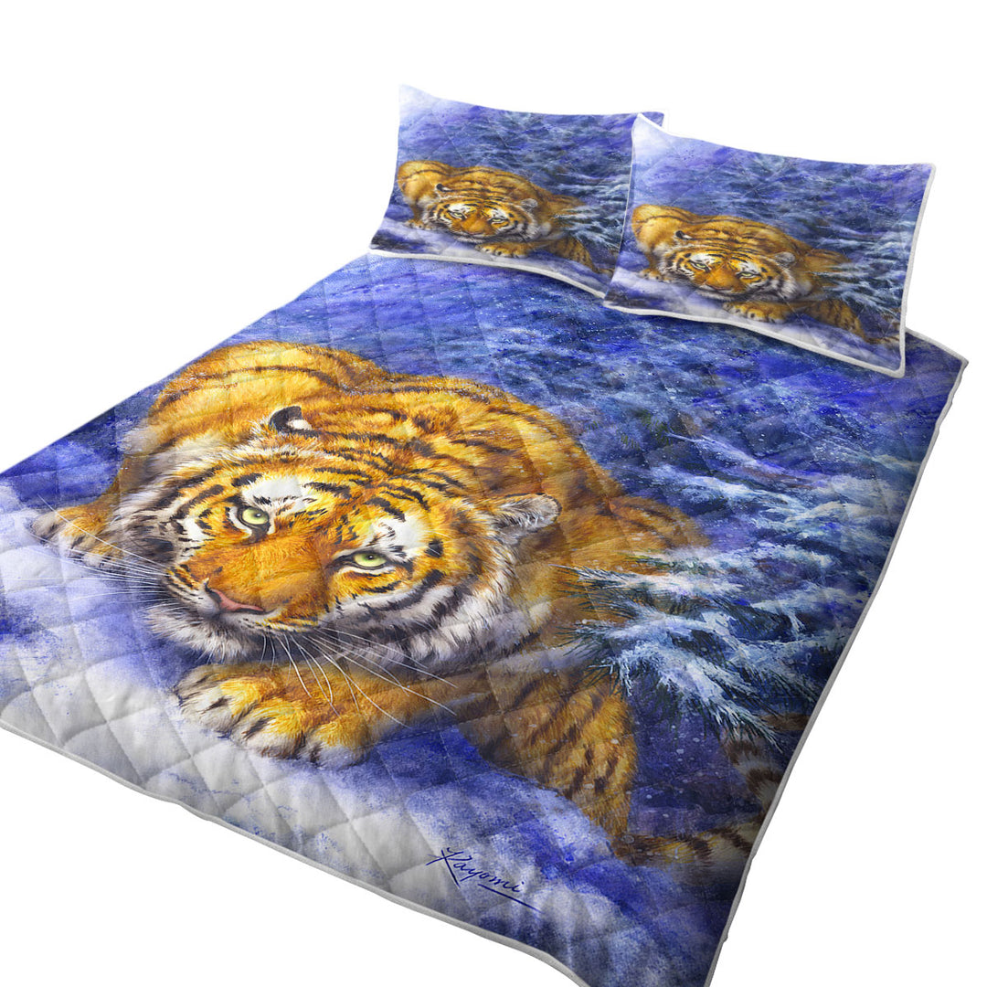 Coverlet with Winter Forest Cool Hunting Pose Tiger