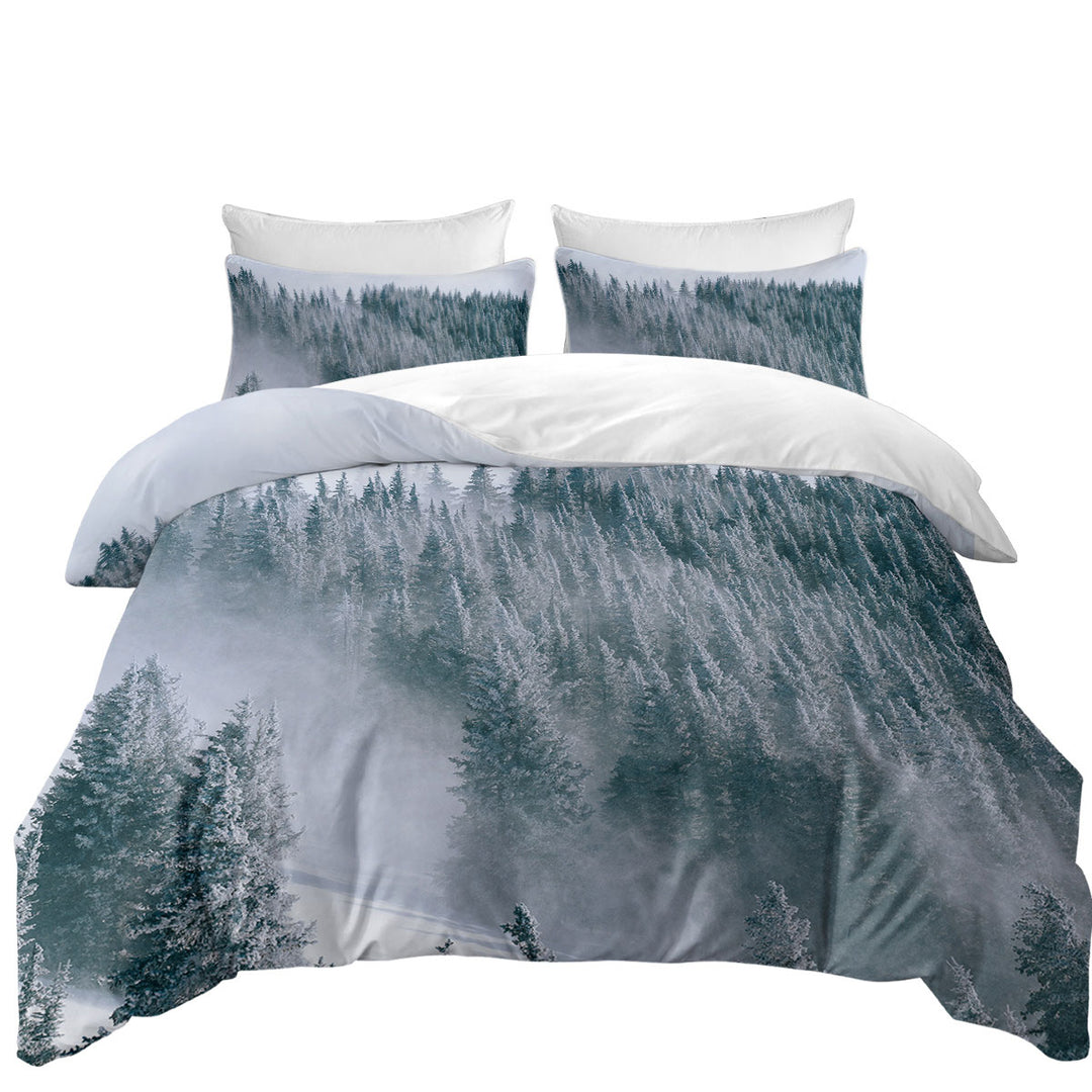 Coverlet with Winter Snowy Mountain Forest