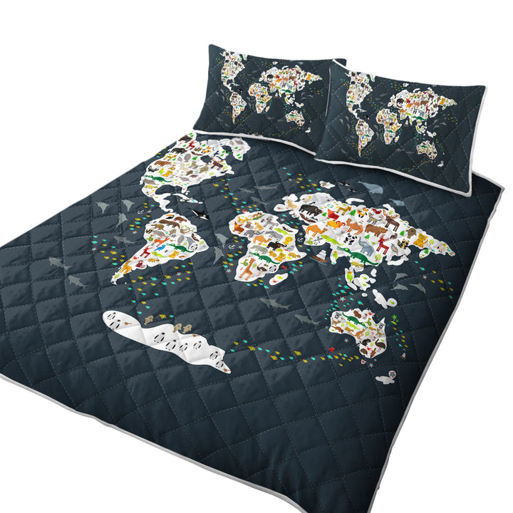 Coverlet with World Map for Children with Animals