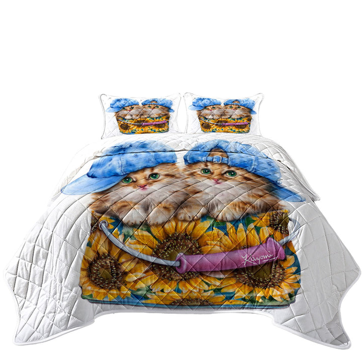 Coverlets with Adorable Funny Kittens Sunflower Bucket