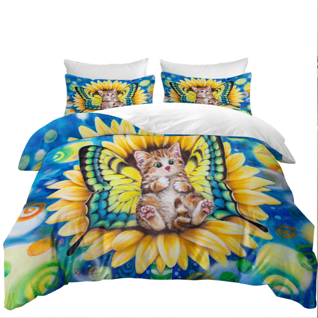 Coverlets with Adorable Kittens for Kids Sunflower Fairy Cat