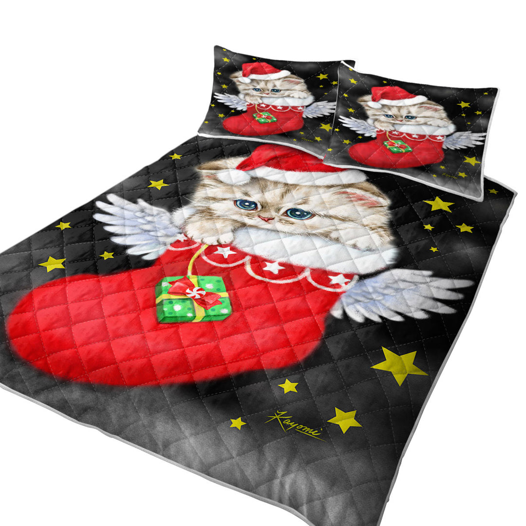 Coverlets with Adorable Tabby Kitty in Red Angle Christmas Sock