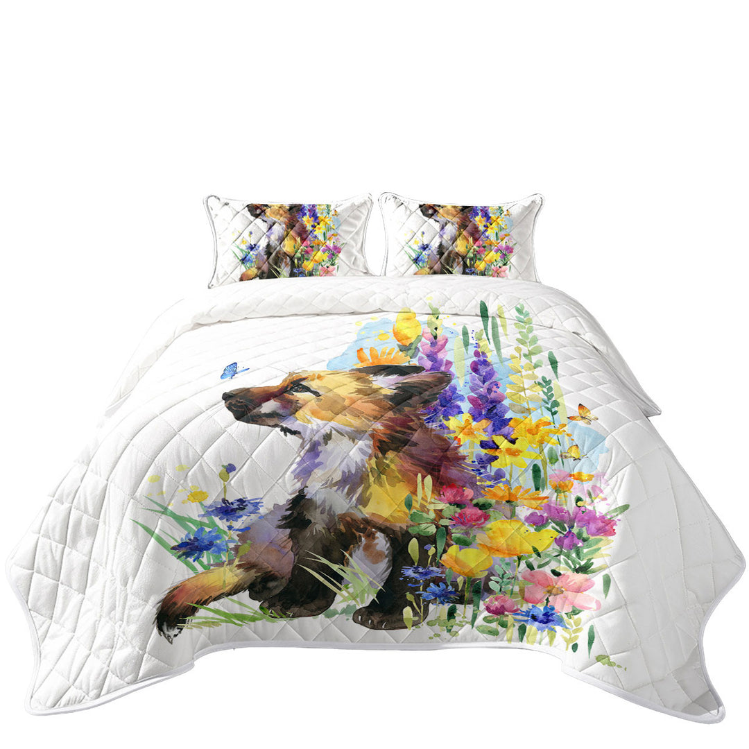 Coverlets with Art Painting Flowers and Cute Fox