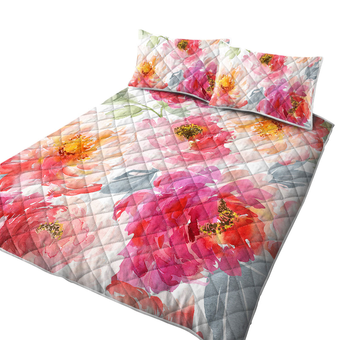 Coverlets with Art Painting Peach Red Flowers