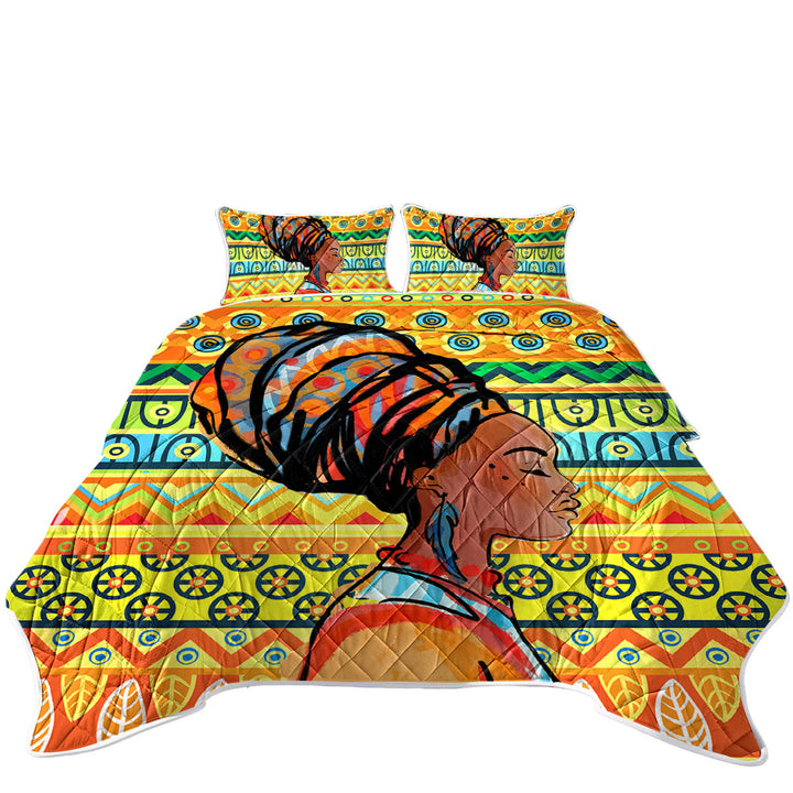 Coverlets with Beautiful Black Girl over African Wall