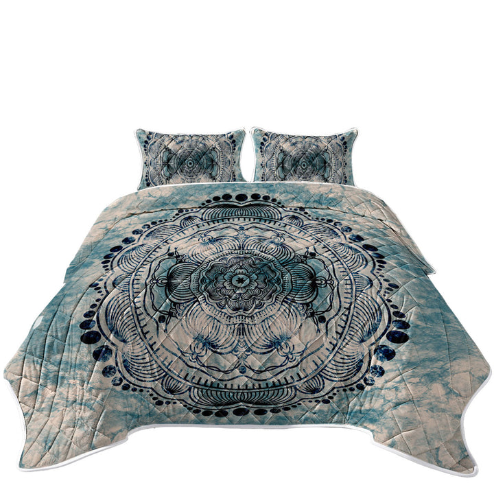 Coverlets with Black Royal Mandala on Dark Blue Rock
