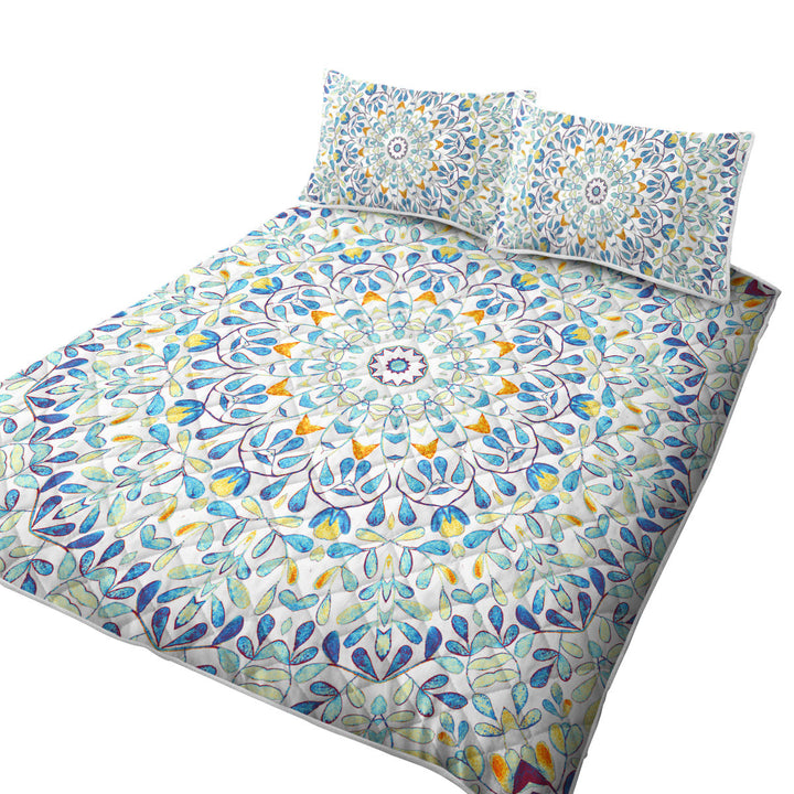 Coverlets with Blue Green Orange Leaf Circle