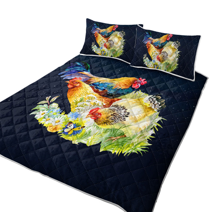 Coverlets with Chickens over Night Skies