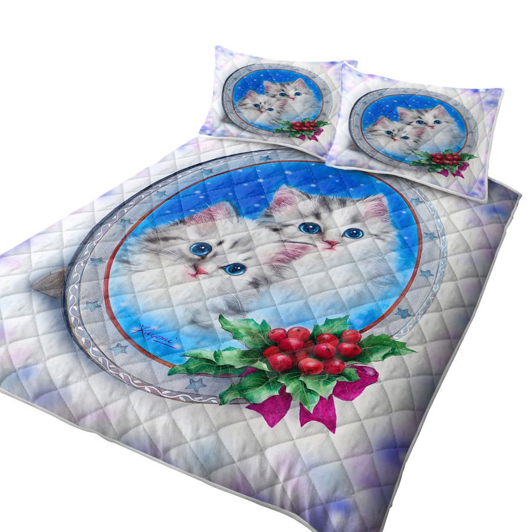 Coverlets with Christmas Design Cute Kittens Holiday Portrait
