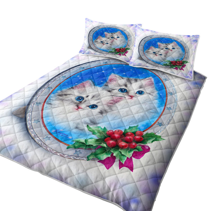 Coverlets with Christmas Design Cute Kittens Holiday Portrait
