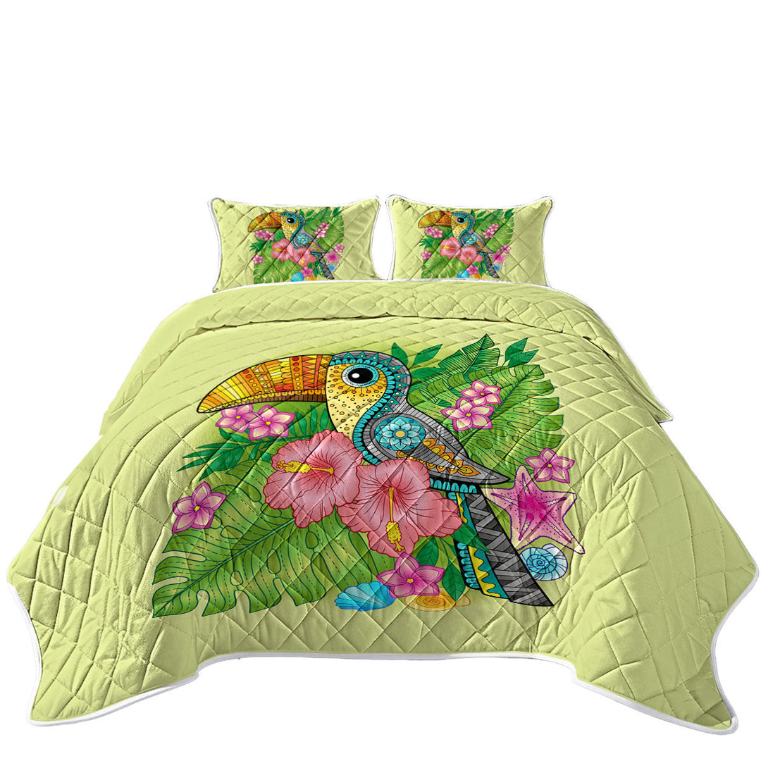Coverlets with Colorful Tropical Flowers and Toucan