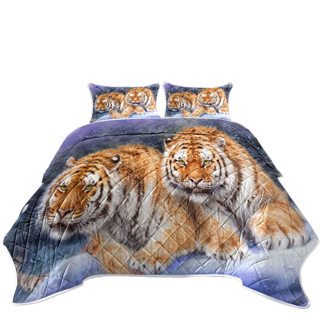 Coverlets with Cool Wildlife Animal Art Tigers in Snow Storm