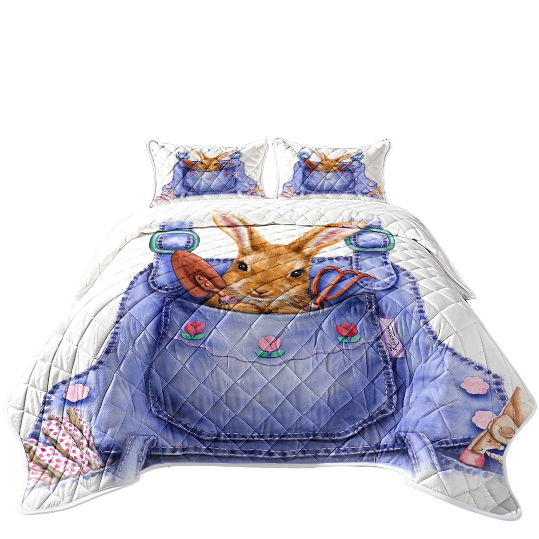 Coverlets with Cute Animal Art Bunny Overall Pocket