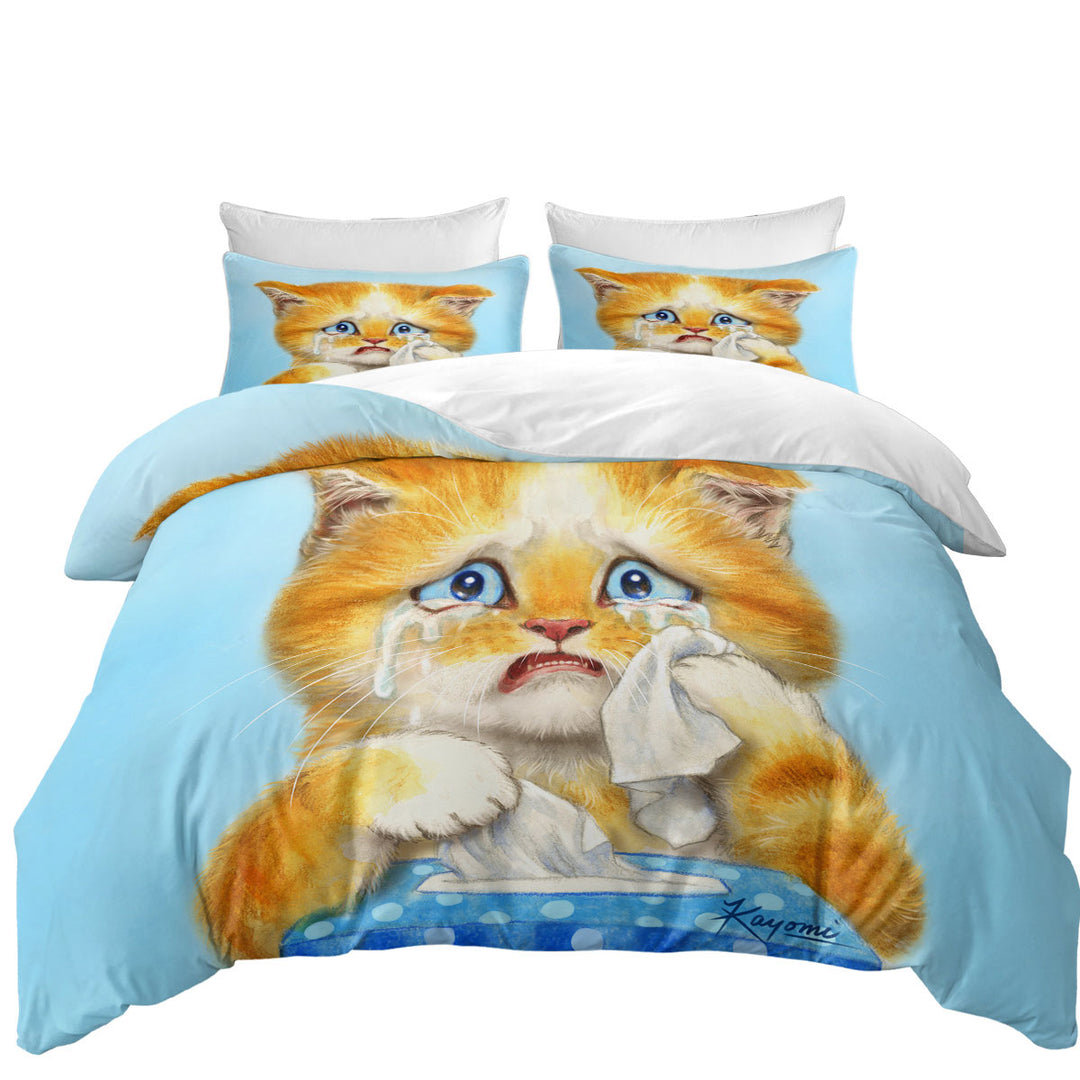 Coverlets with Cute Art Crying Sweet Little Kitty Cat