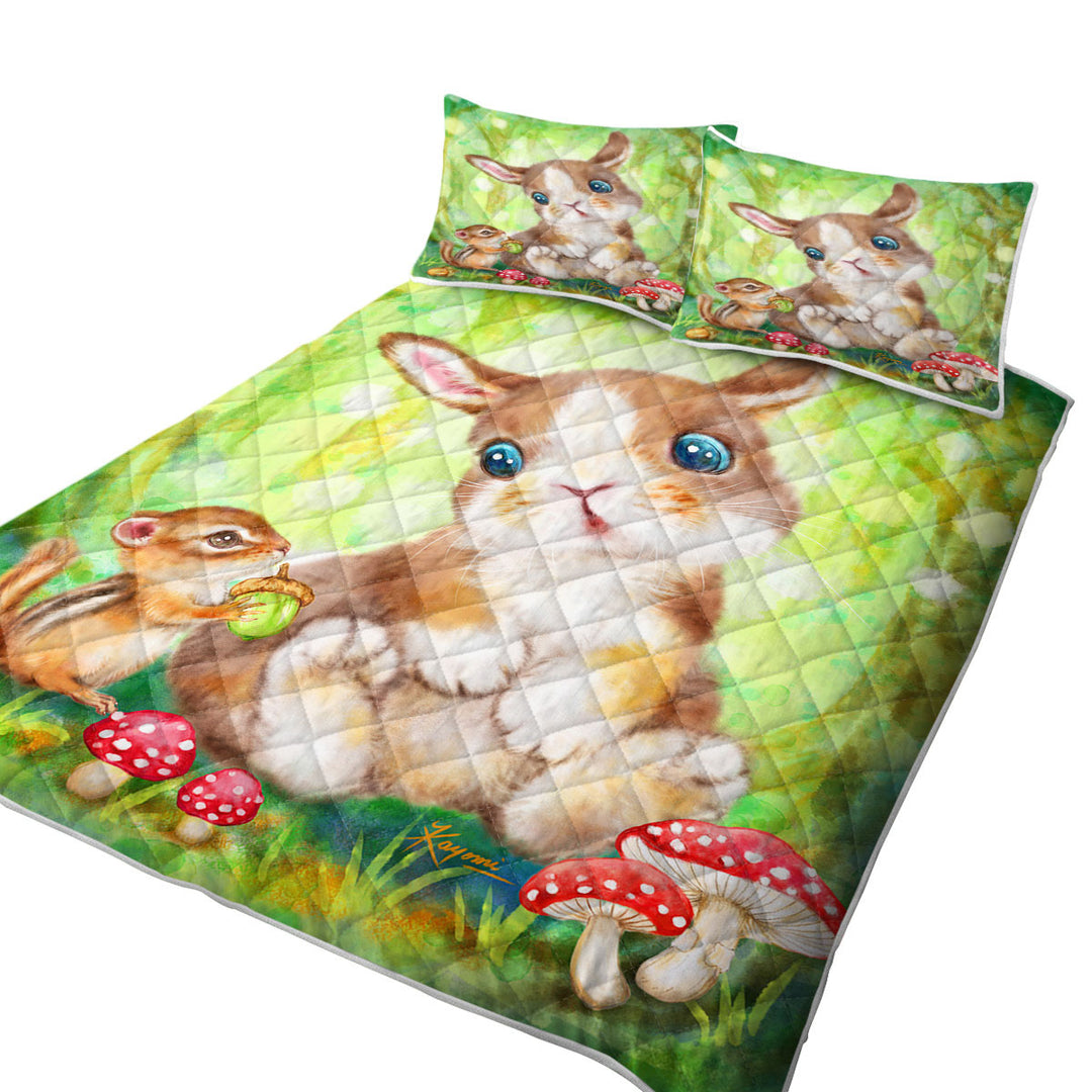 Coverlets with Cute Kids Drawings Mushrooms Bunny and Chipmunk