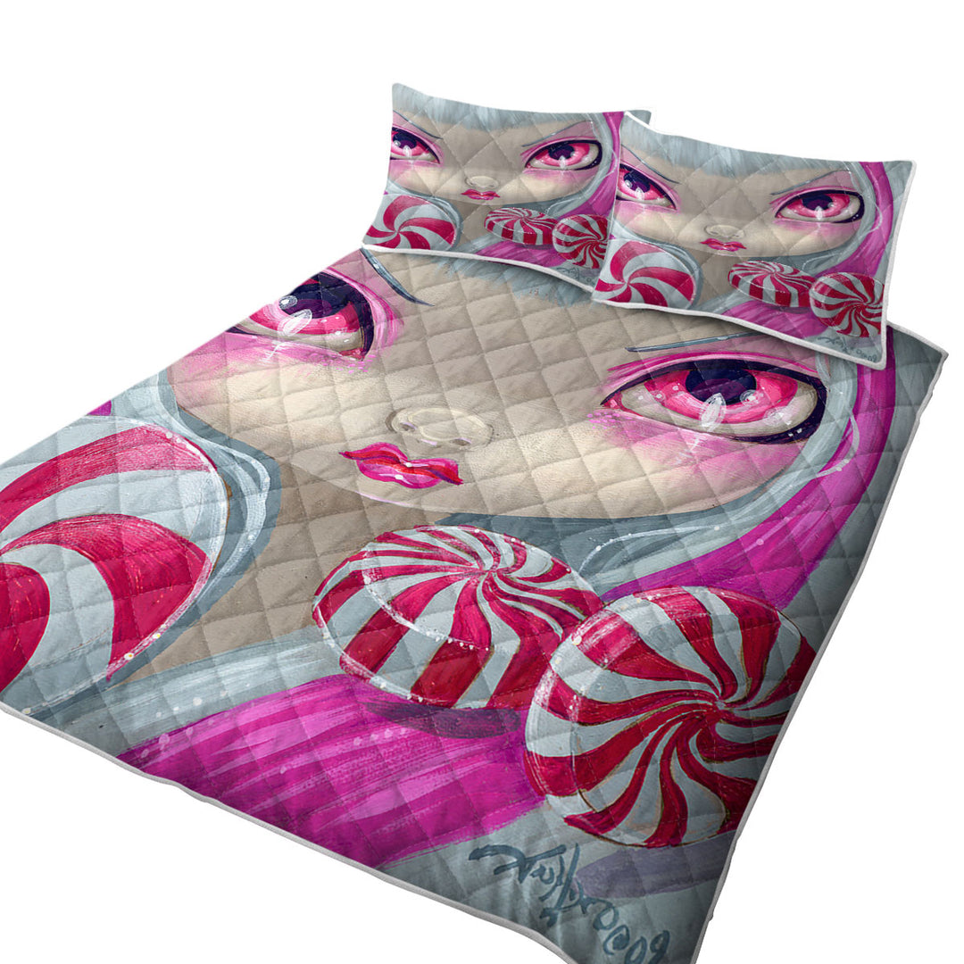Coverlets with Faces of Faery _44 Pink Girl with Peppermint Candy