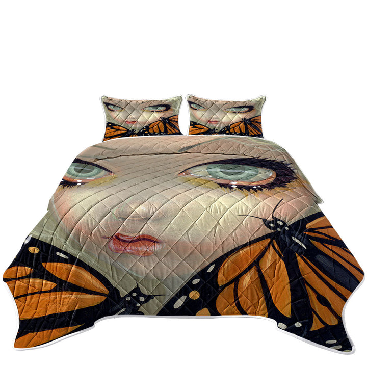 Coverlets with Faces of Faery _57 Girl with Monarch Butterflies