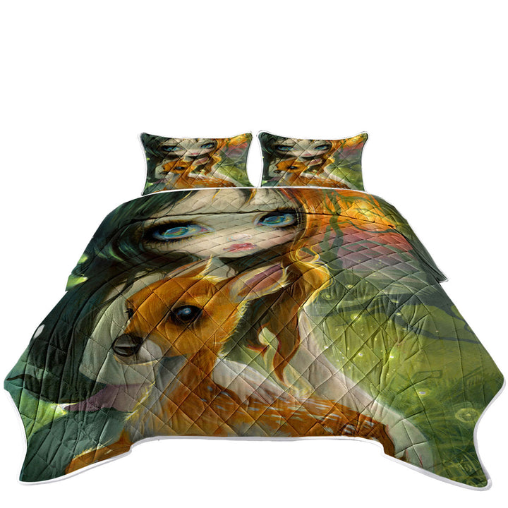 Coverlets with Fairytale Art Brother and Sister Deer and Girl