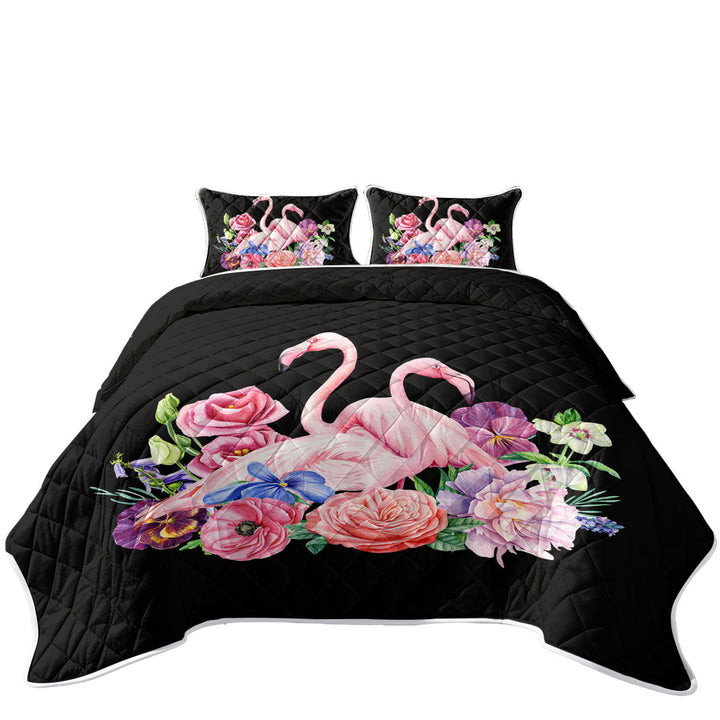 Coverlets with Flamingos and Flowers over Black
