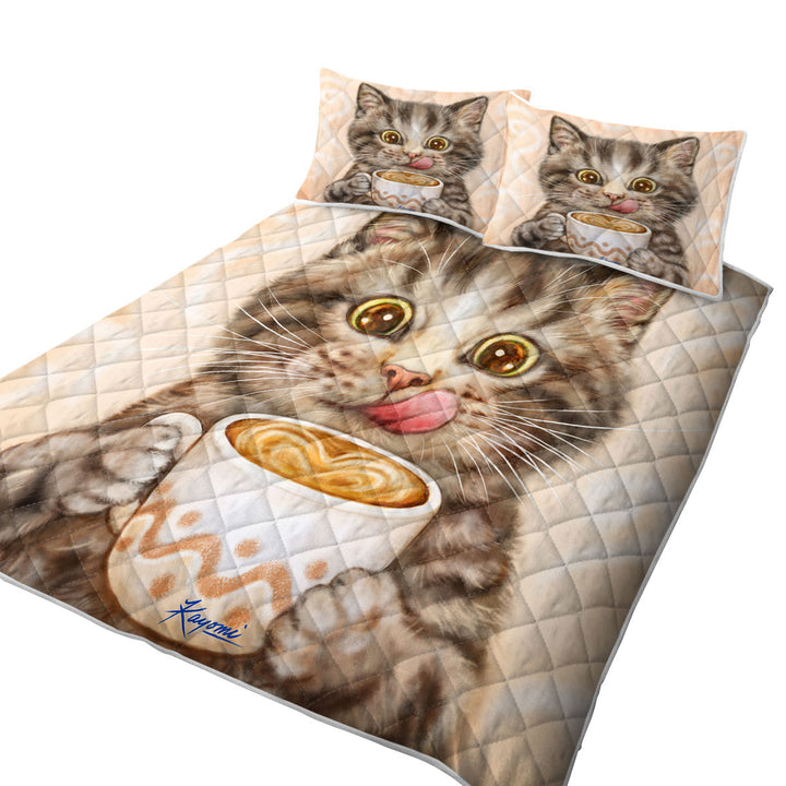 Coverlets with Funny Kittens Drinking Hot Chocolate Tabby Cat