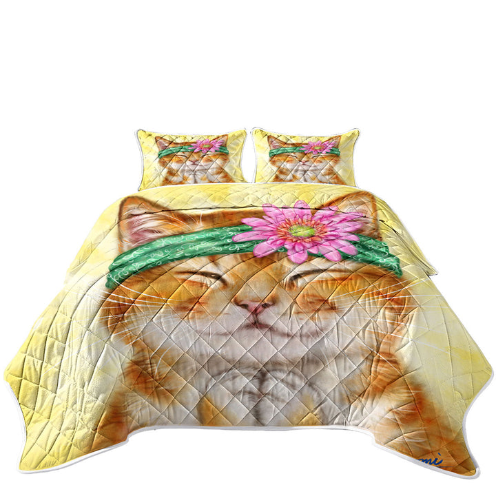 Coverlets with Funny Kittens Flower Hippie Girly Ginger Cat