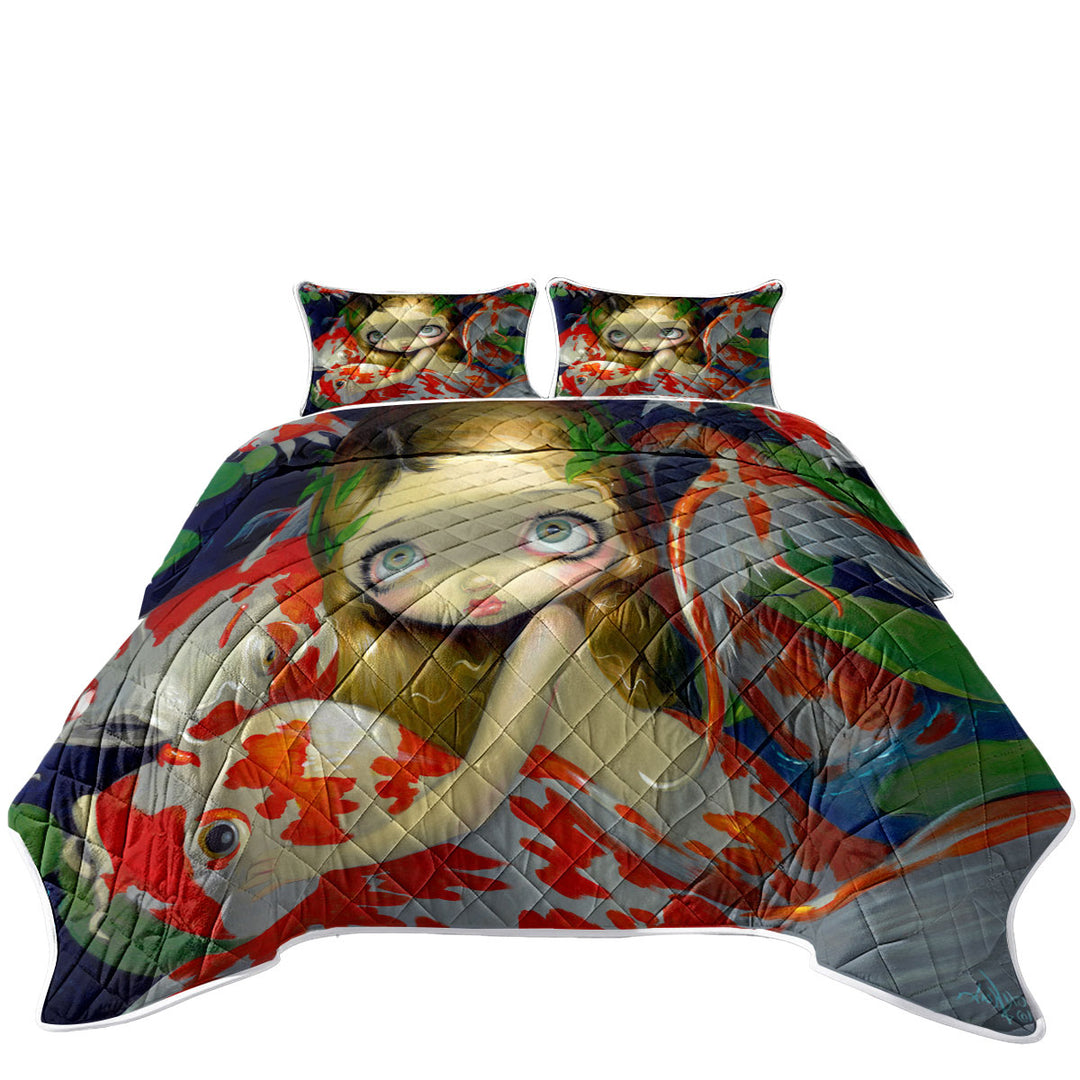 Coverlets with Girl Mermaid Amongst The Koi Fish
