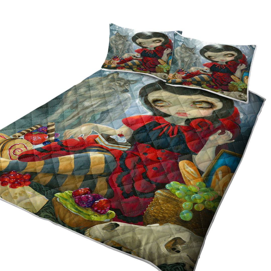 Coverlets with Gothic Style Wolf and Red Riding Hood Picnic