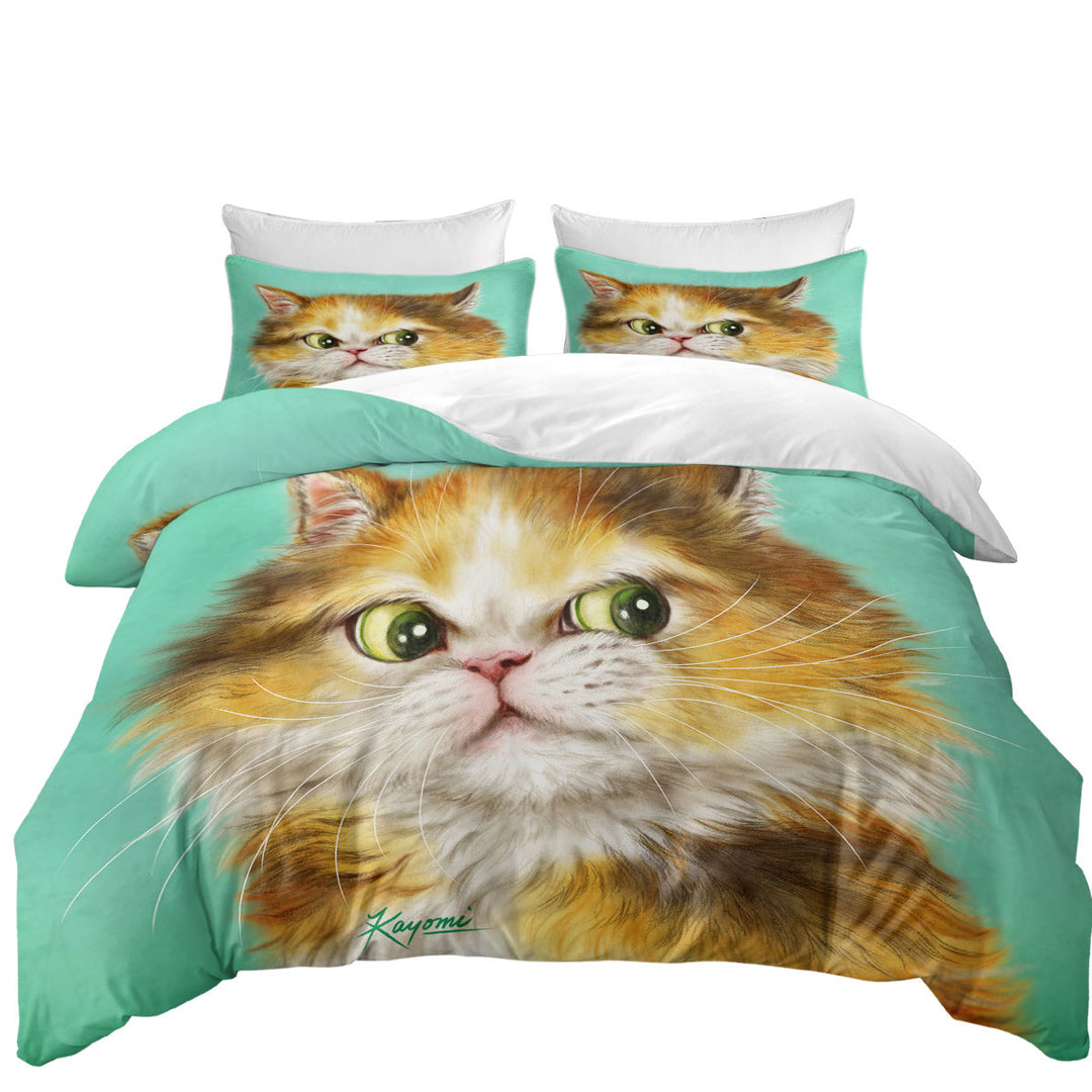 Coverlets with Green Background Painted Furry Ginger Cat