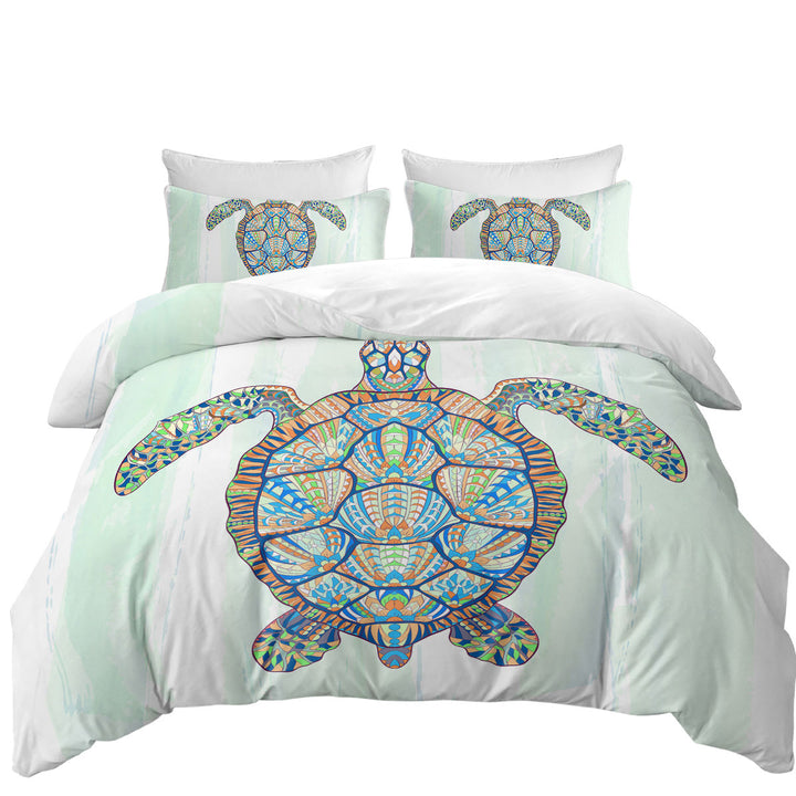 Coverlets with Green Blue Artistic Turtle