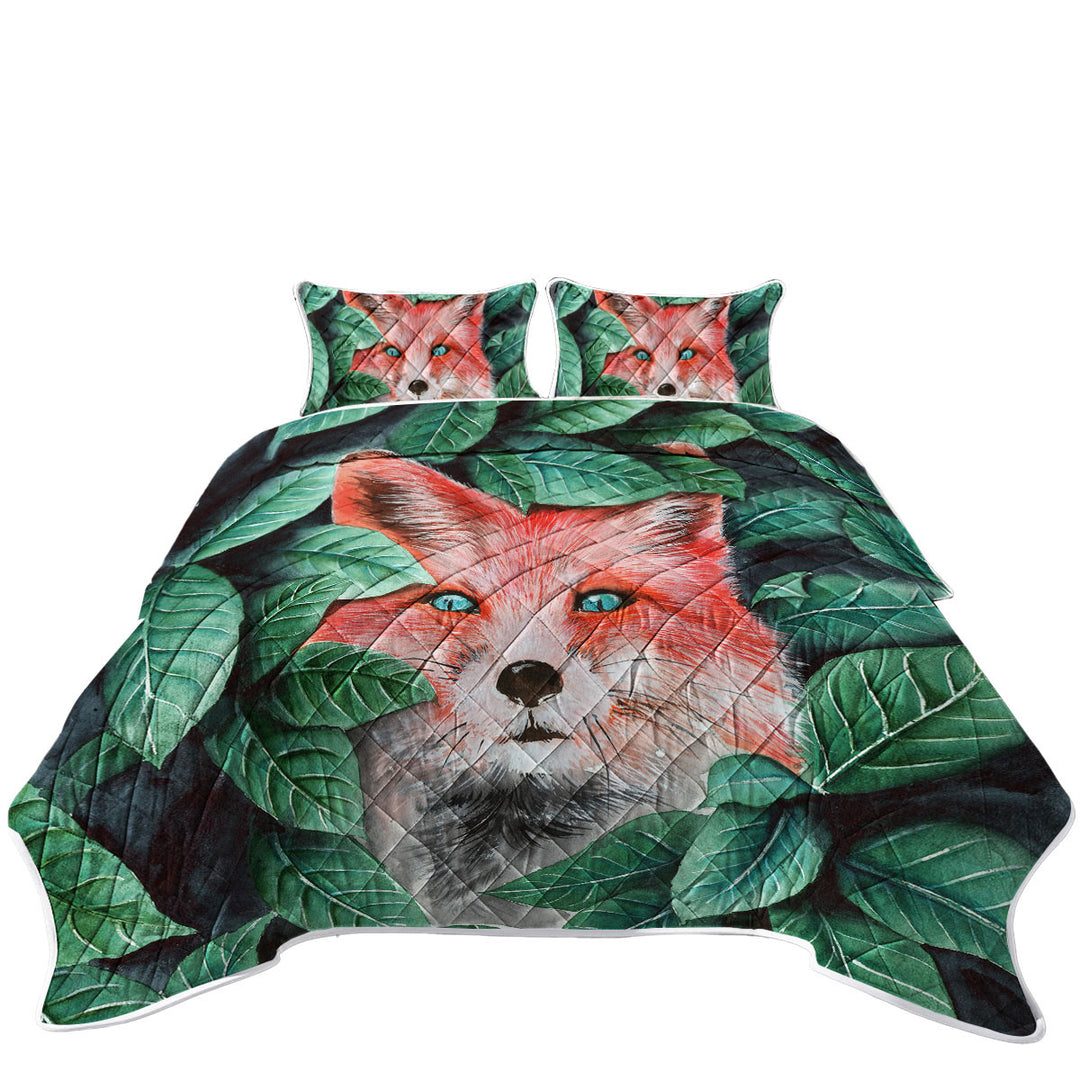 Coverlets with Green Leaves and Cute Hidden Fox