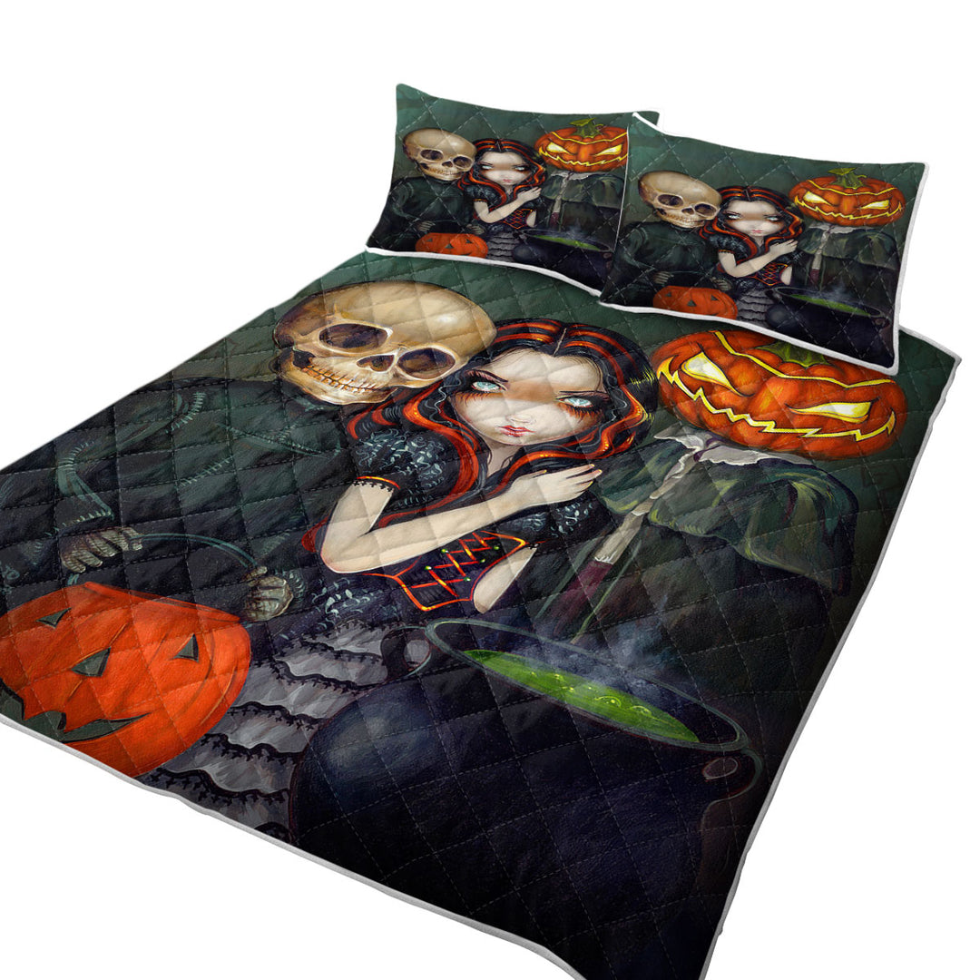 Coverlets with Halloween Out Trick or Treating Witch and Skeleton
