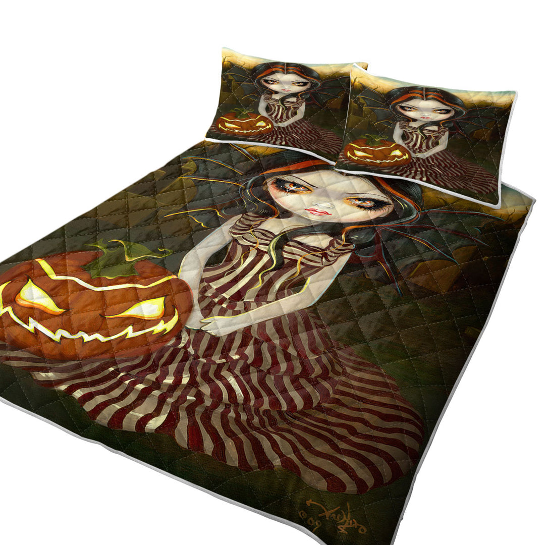 Coverlets with Halloween Twilight Scary Pumpkin Winged Beauty Girl