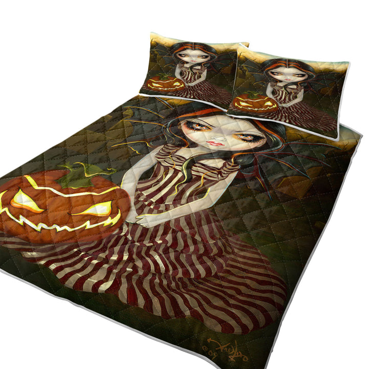 Coverlets with Halloween Twilight Scary Pumpkin Winged Beauty Girl